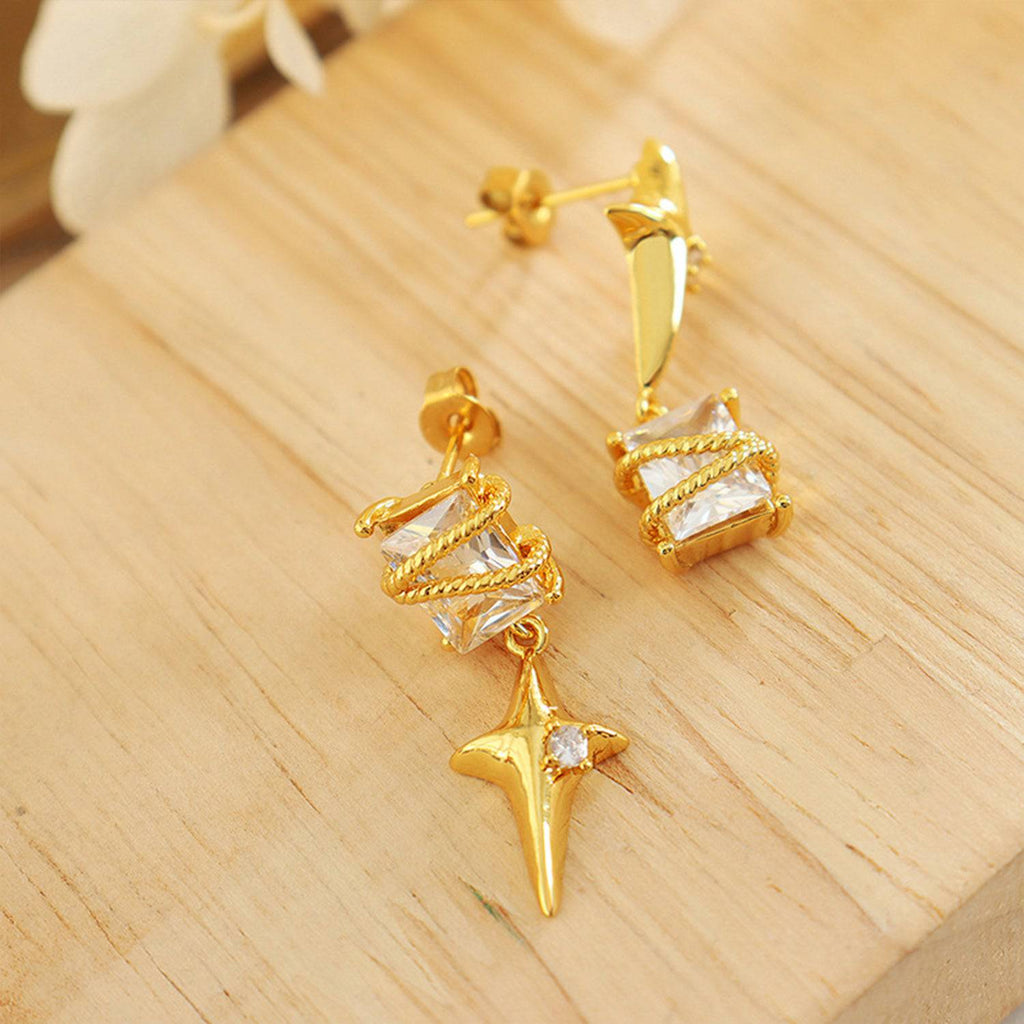 Zircon Copper Geometric Drop Earrings - Siennasass