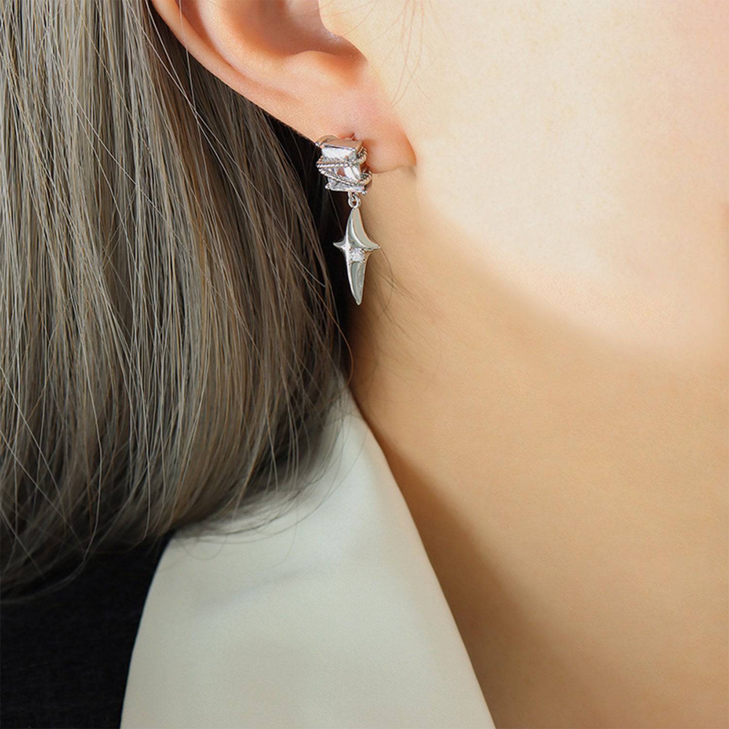 Zircon Copper Geometric Drop Earrings - Siennasass