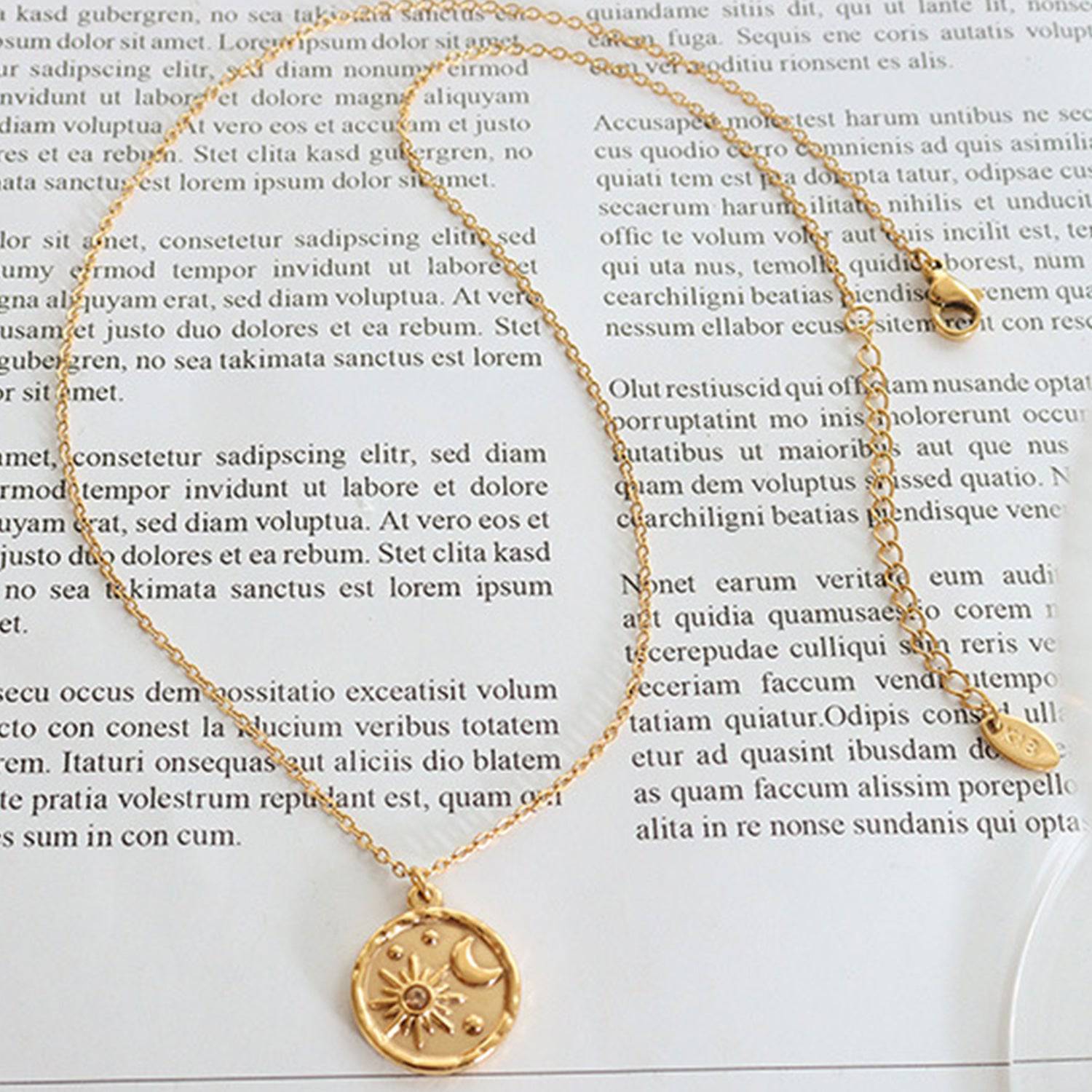 Zircon Titanium Steel Coin Shape Necklace - Siennasass