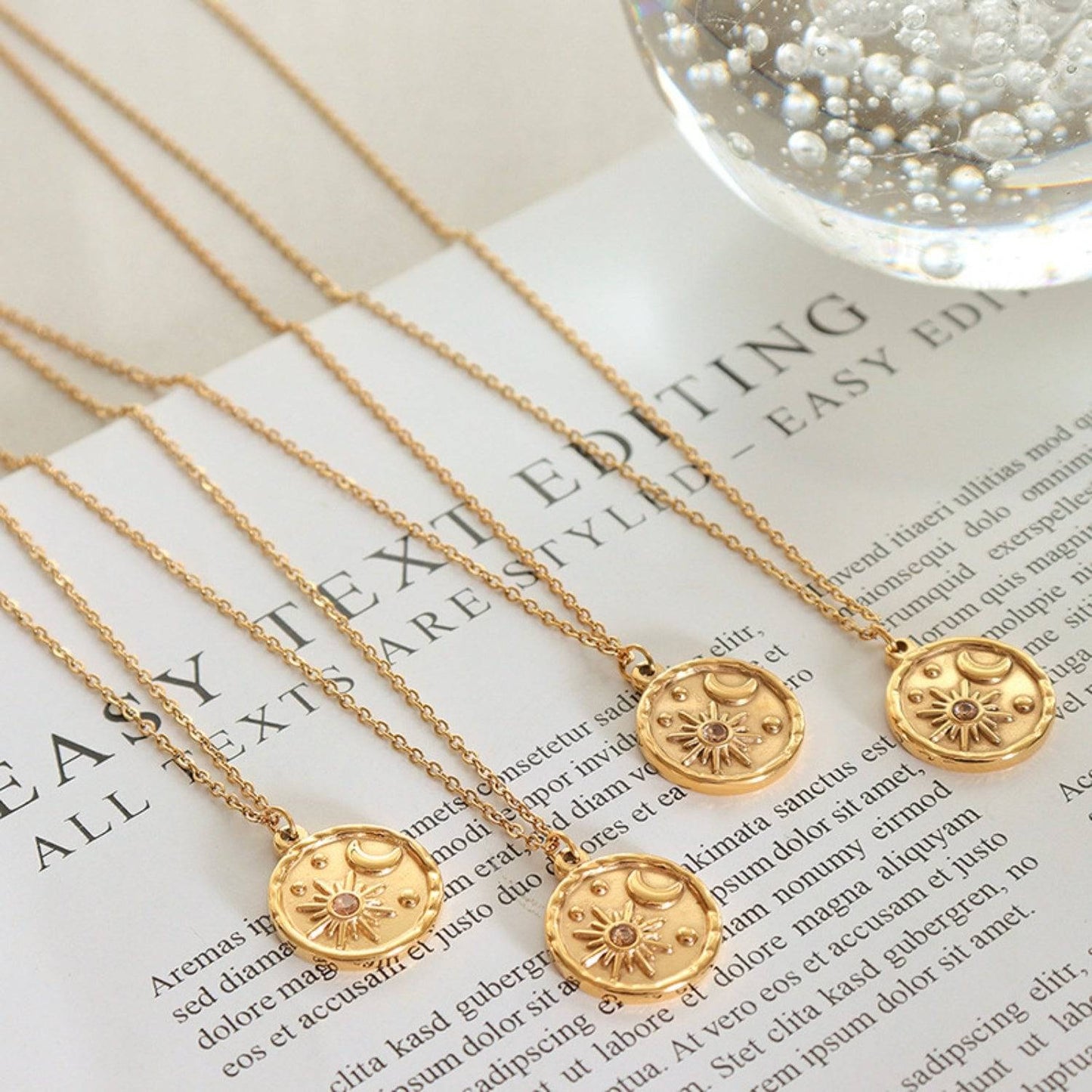 Zircon Titanium Steel Coin Shape Necklace - Siennasass