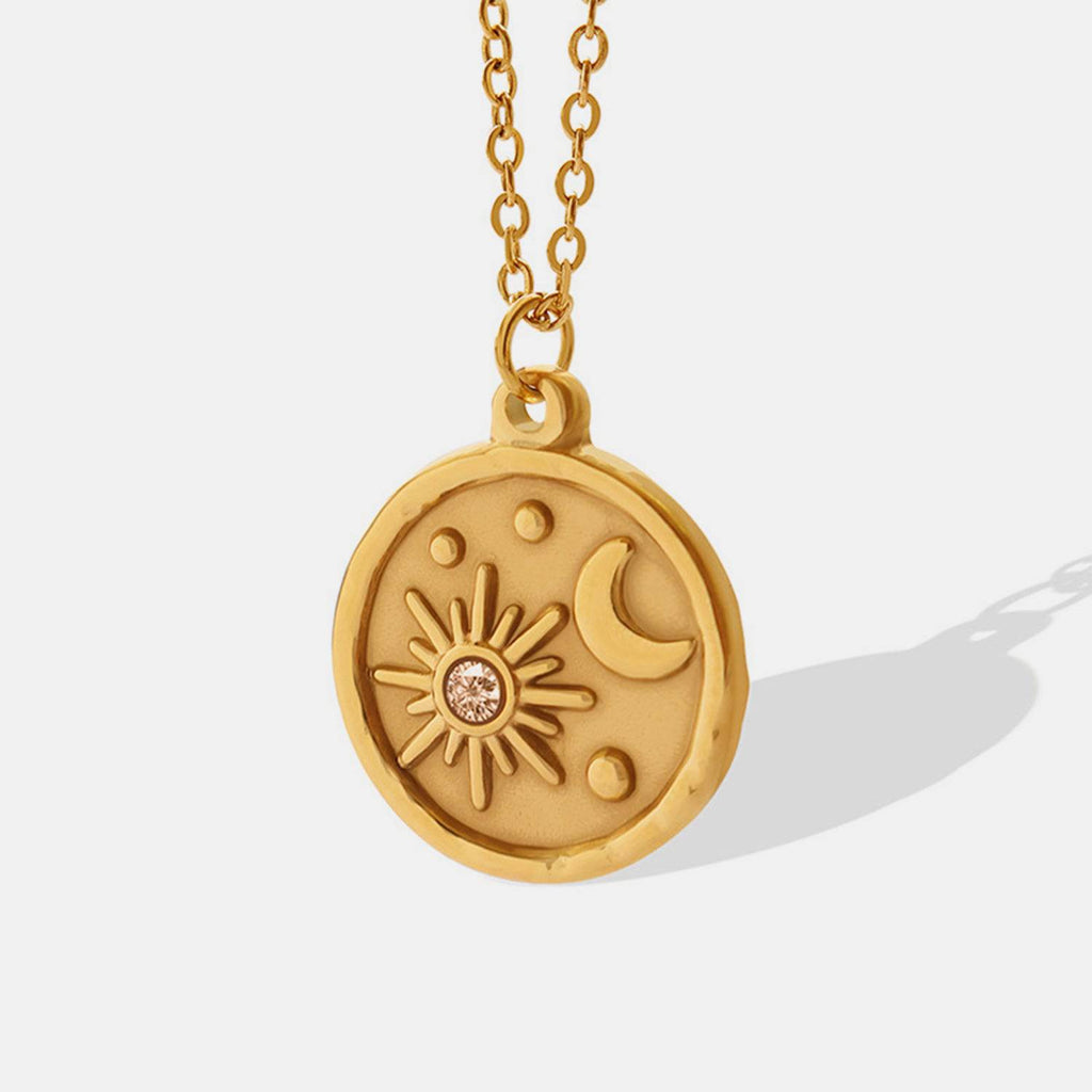 Zircon Titanium Steel Coin Shape Necklace - Siennasass