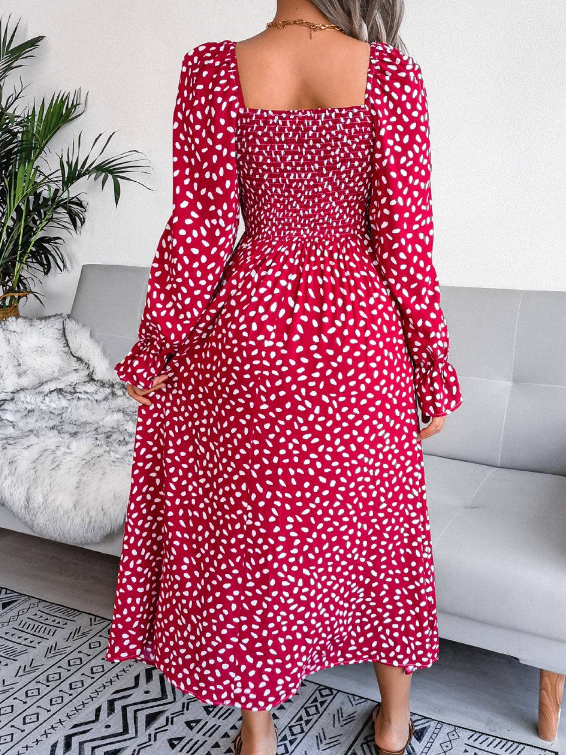 Smocked Square Neck Flounce Sleeve Dress - Siennasass