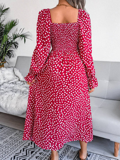 Smocked Square Neck Flounce Sleeve Dress - Siennasass