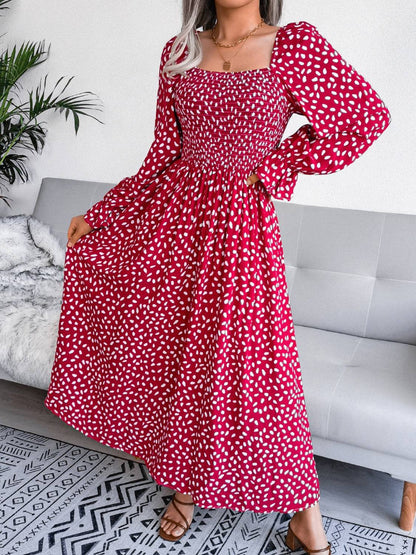 Smocked Square Neck Flounce Sleeve Dress - Siennasass
