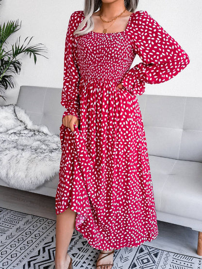 Smocked Square Neck Flounce Sleeve Dress - Siennasass