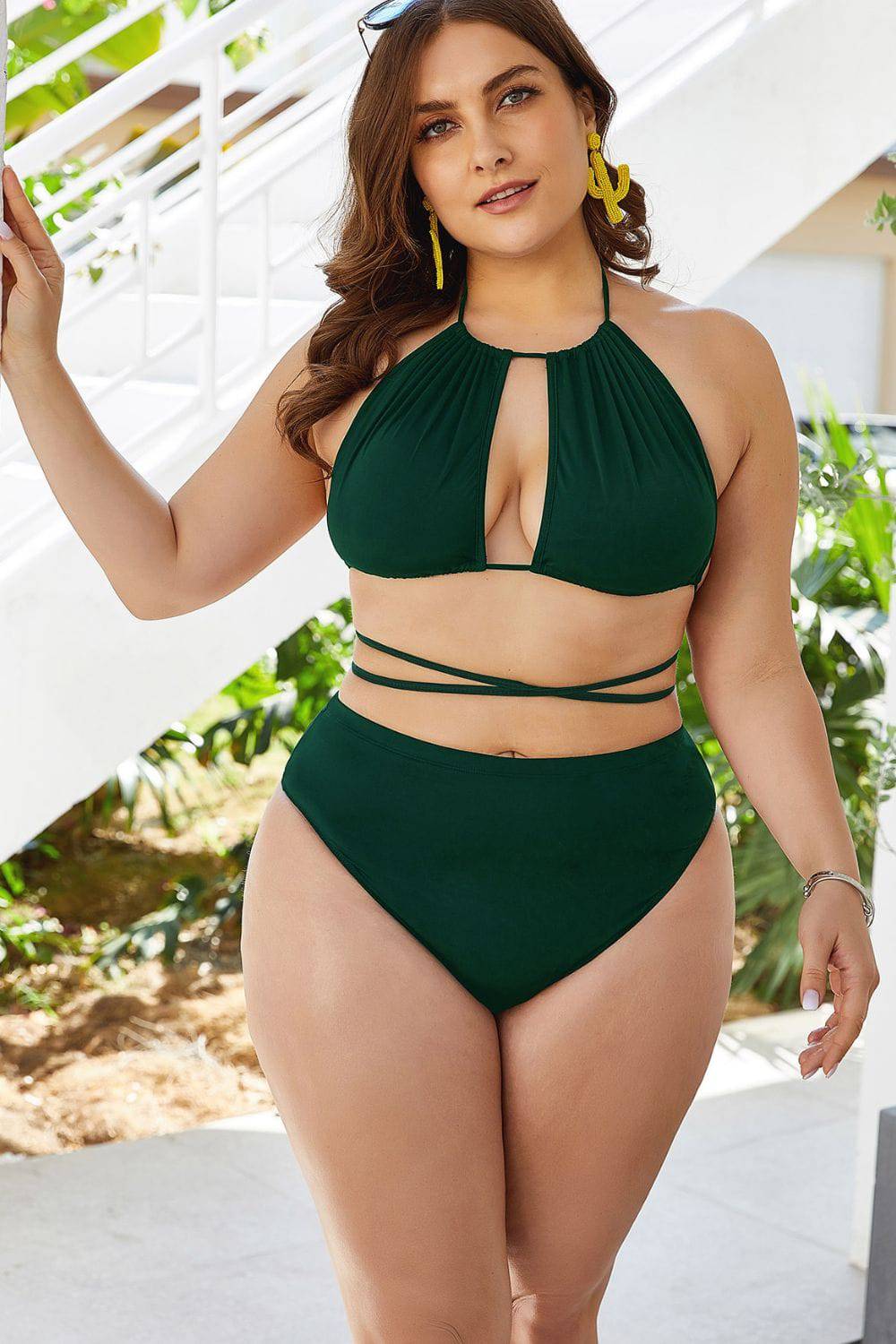 Plus Size Cutout Tied Backless Bikini Set - Siennasass