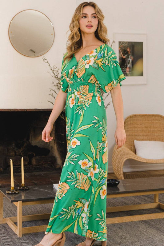 ODDI Full Size Floral Smocked Tied Back Maxi Dress - Siennasass