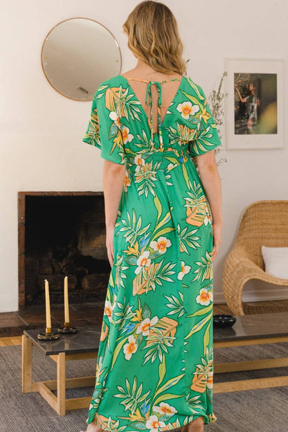 ODDI Full Size Floral Smocked Tied Back Maxi Dress - Siennasass