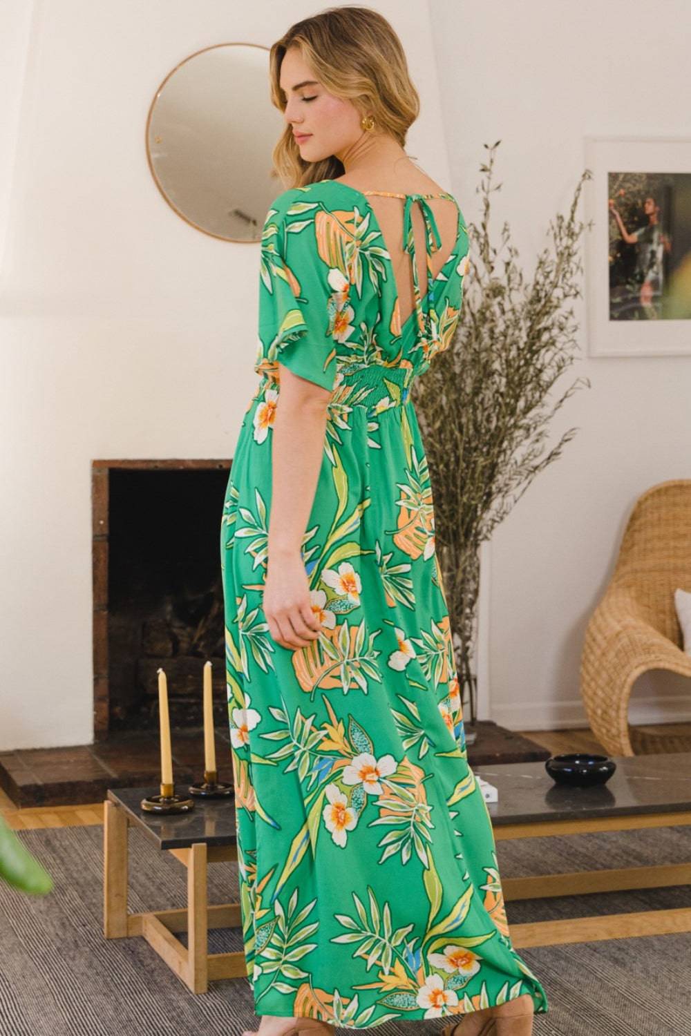 ODDI Full Size Floral Smocked Tied Back Maxi Dress - Siennasass