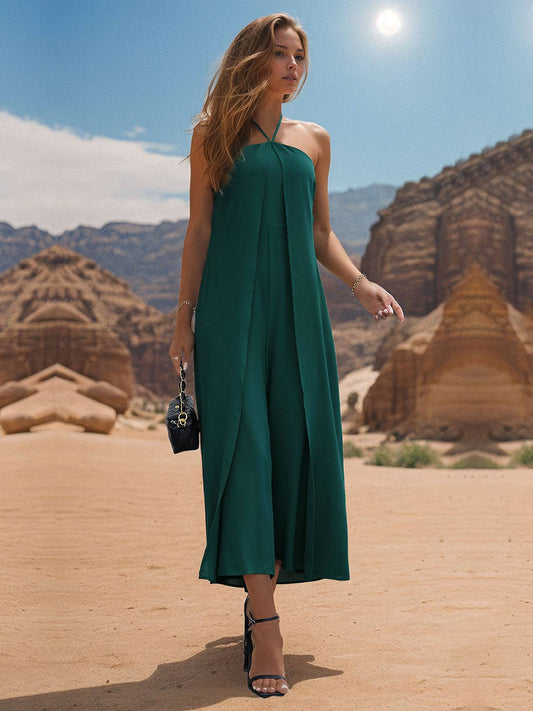 Layered Halter Neck Wide Leg Jumpsuit - Siennasass