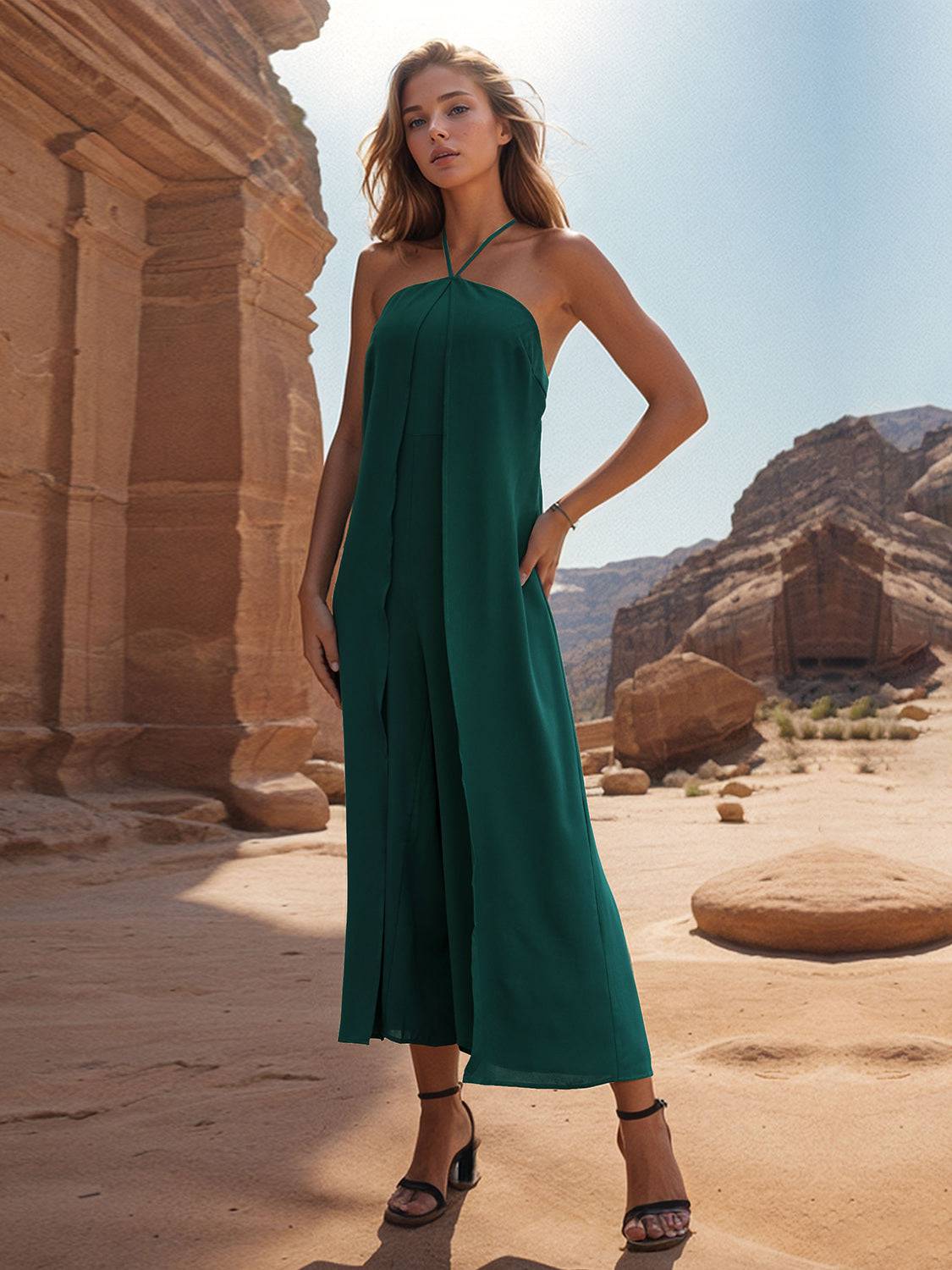 Layered Halter Neck Wide Leg Jumpsuit - Siennasass