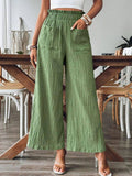 Pocketed Elastic Waist Wide Leg Pants - Siennasass