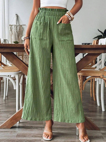 Pocketed Elastic Waist Wide Leg Pants - Siennasass