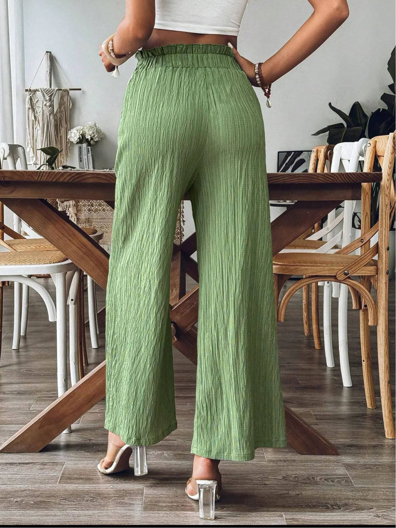 Pocketed Elastic Waist Wide Leg Pants - Siennasass