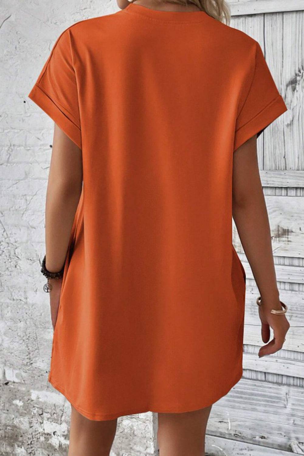 Pocketed Round Neck Short Sleeve Dress - Siennasass