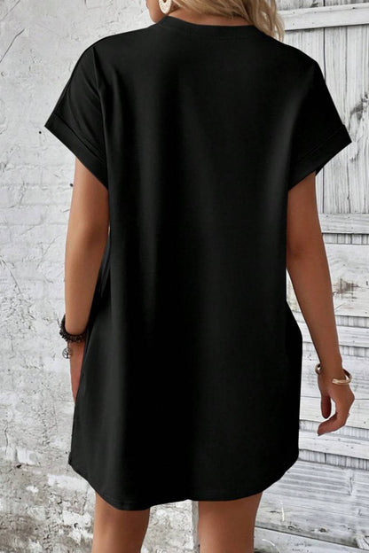 Pocketed Round Neck Short Sleeve Dress - Siennasass