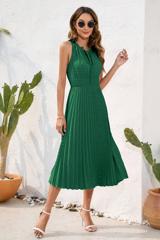 Swiss Dot Tie Neck Sleeveless Dress - Siennasass
