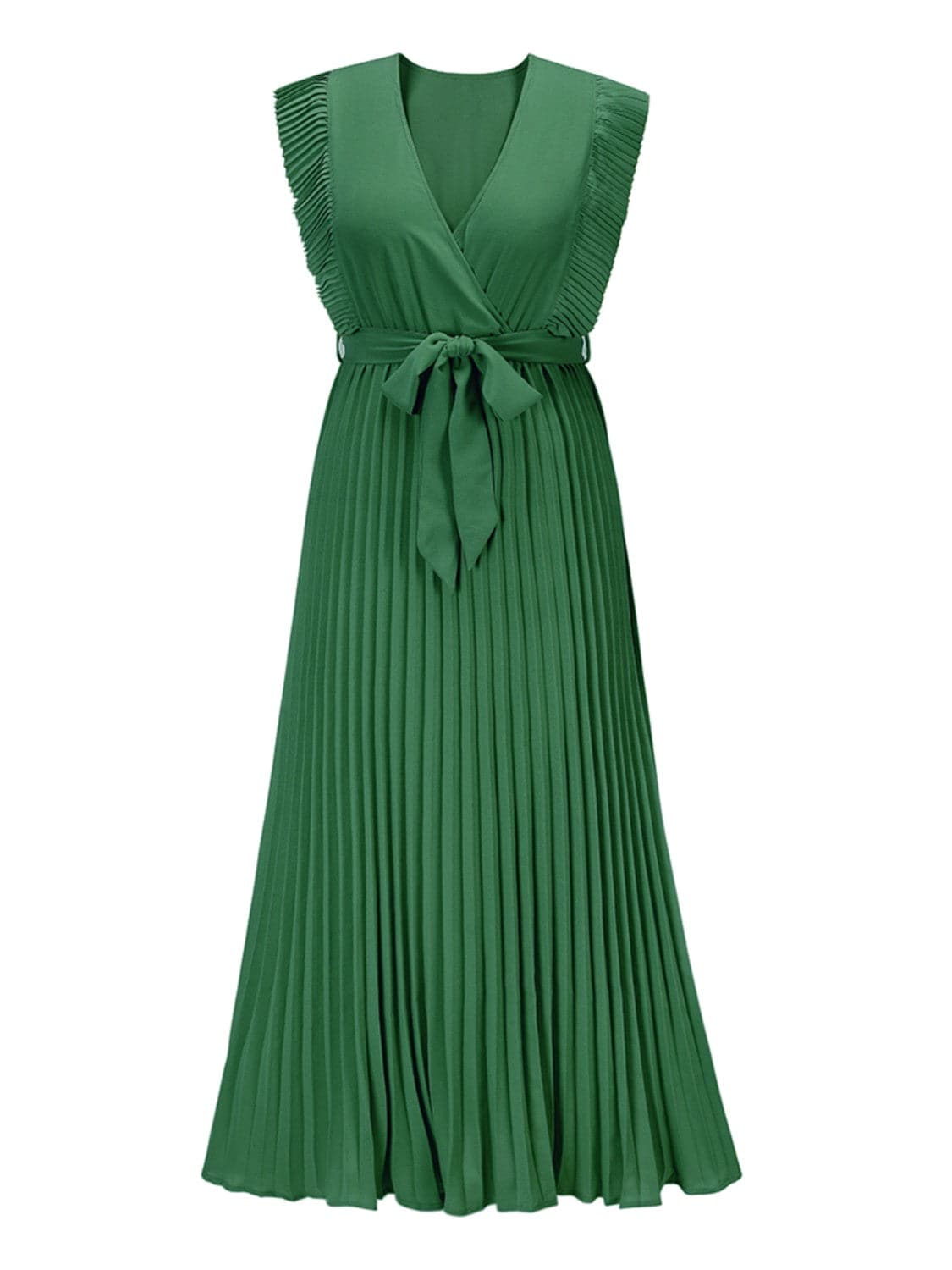 Tied Surplice Cap Sleeve Pleated Dress - Siennasass