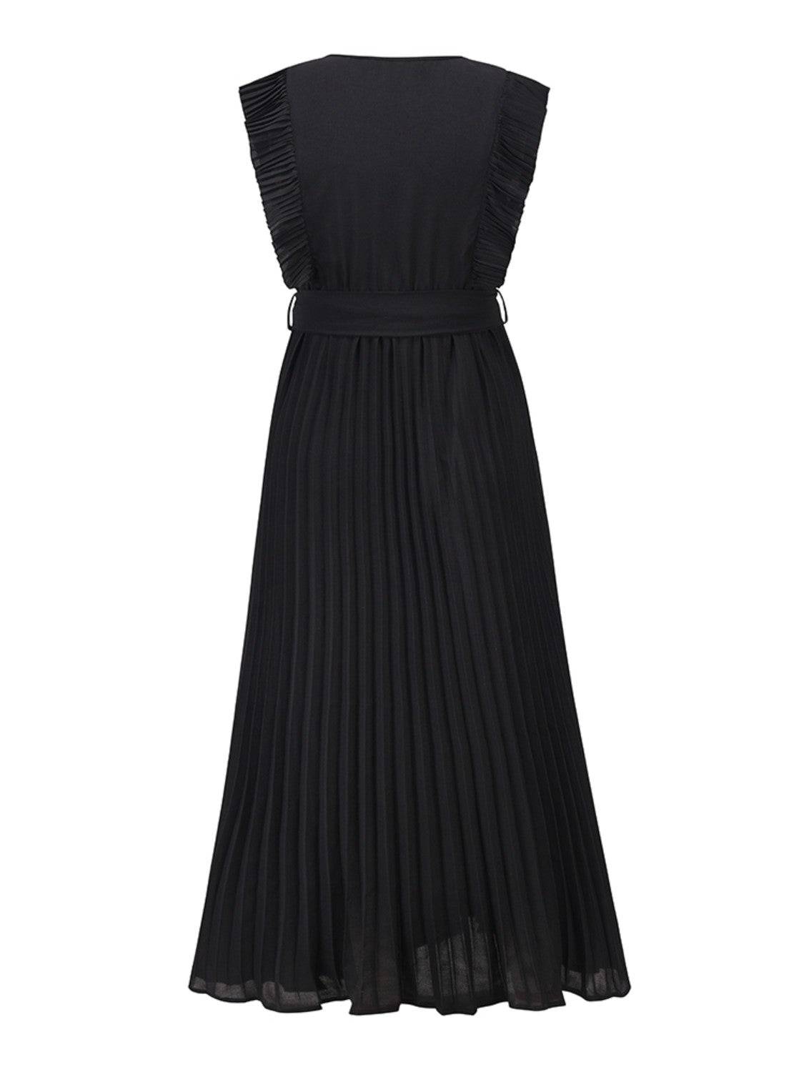 Tied Surplice Cap Sleeve Pleated Dress - Siennasass