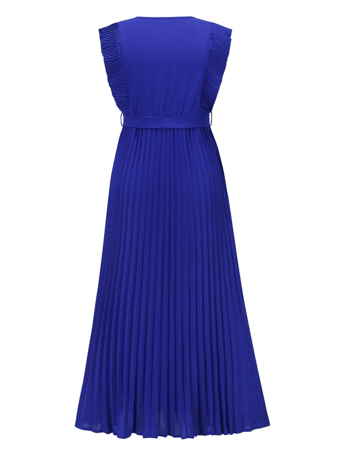 Tied Surplice Cap Sleeve Pleated Dress - Siennasass