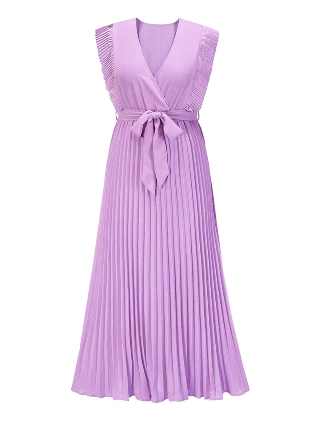 Tied Surplice Cap Sleeve Pleated Dress - Siennasass