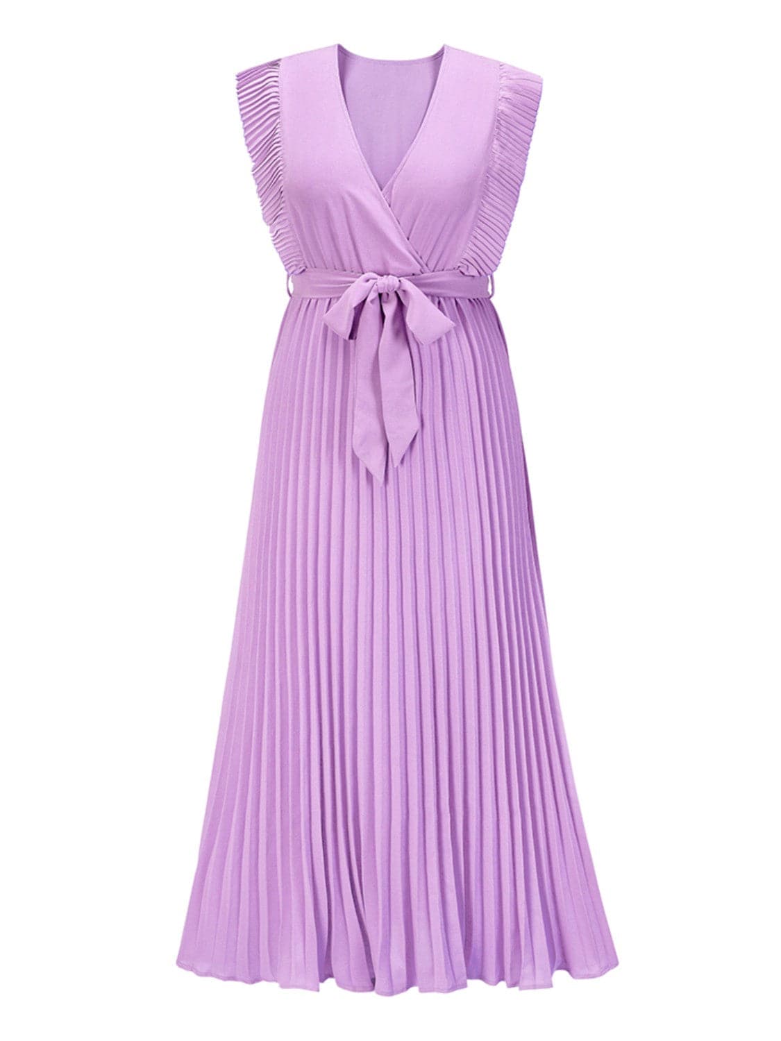 Tied Surplice Cap Sleeve Pleated Dress - Siennasass
