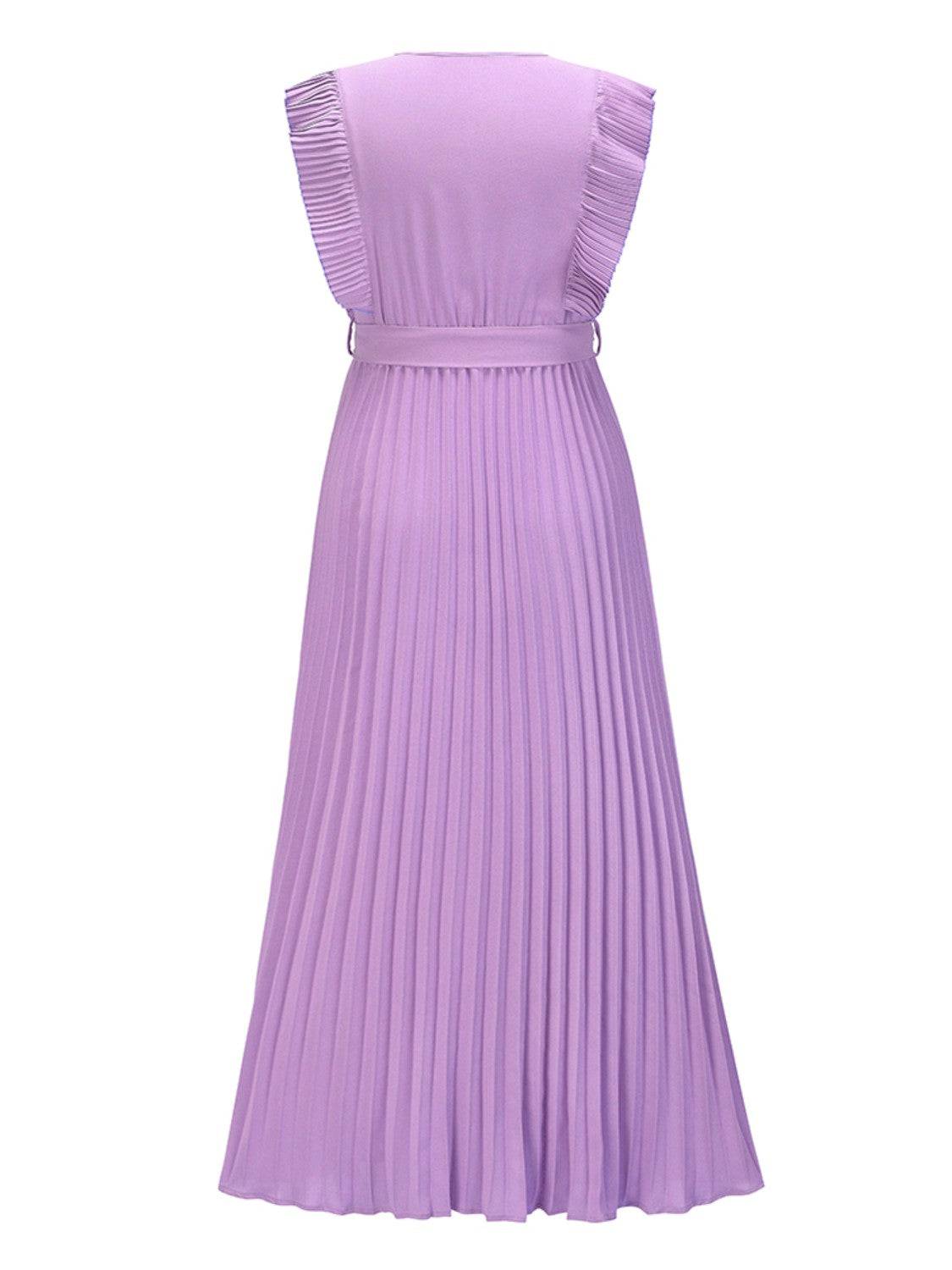 Tied Surplice Cap Sleeve Pleated Dress - Siennasass
