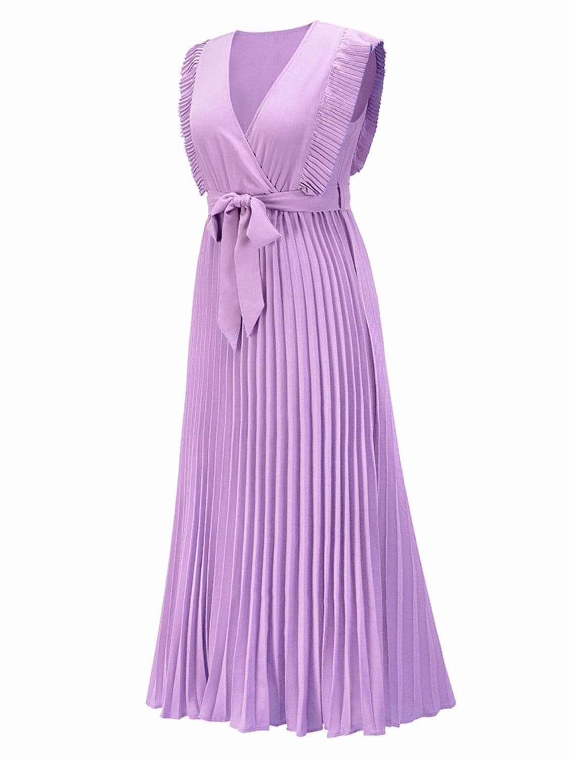 Tied Surplice Cap Sleeve Pleated Dress - Siennasass