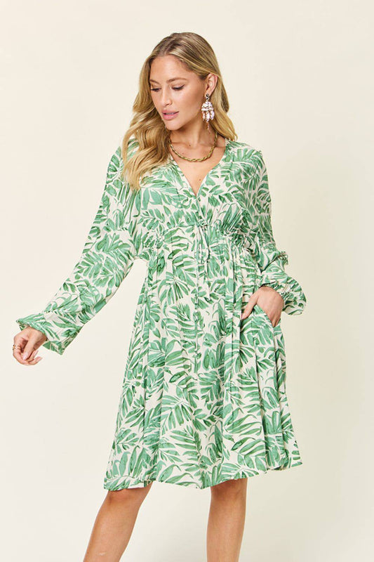 Double Take Full Size Printed Ruched Balloon Sleeve Dress - Siennasass