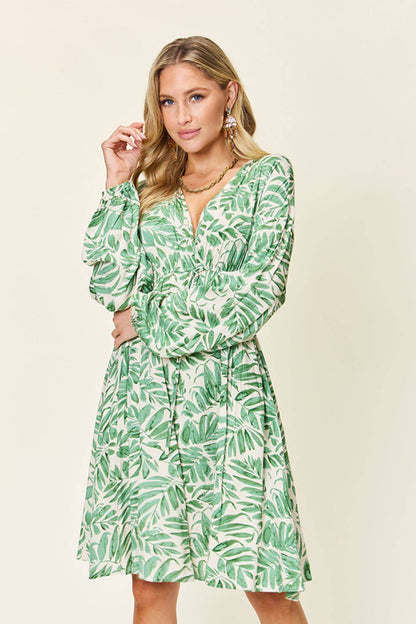 Double Take Full Size Printed Ruched Balloon Sleeve Dress - Siennasass