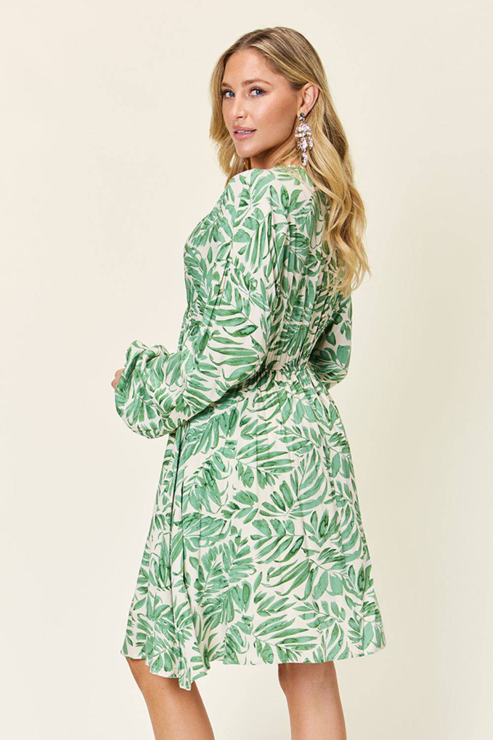 Double Take Full Size Printed Ruched Balloon Sleeve Dress - Siennasass