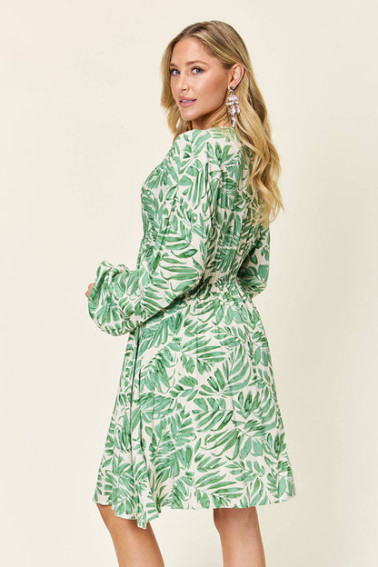 Double Take Full Size Printed Ruched Balloon Sleeve Dress - Siennasass