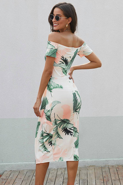 Printed Off-Shoulder Split Dress - Siennasass