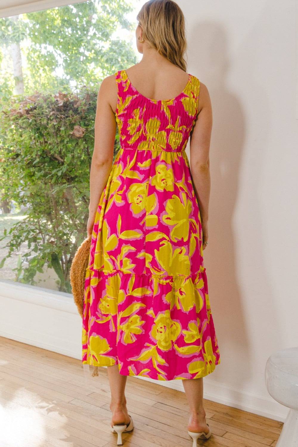 ODDI Full Size Floral Smocked Ruffled Midi Dress - Siennasass