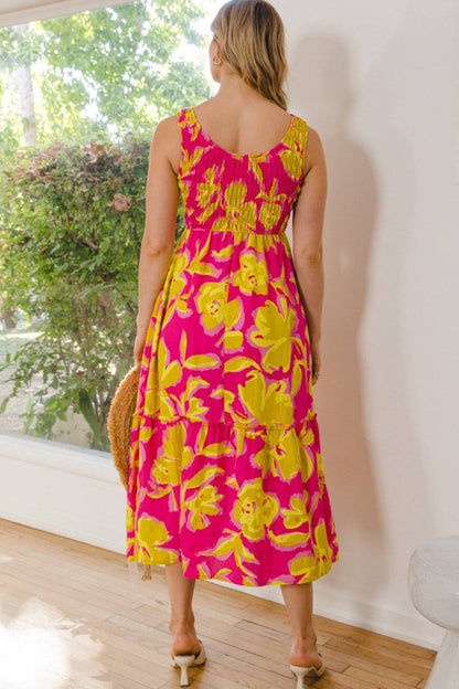 ODDI Full Size Floral Smocked Ruffled Midi Dress - Siennasass