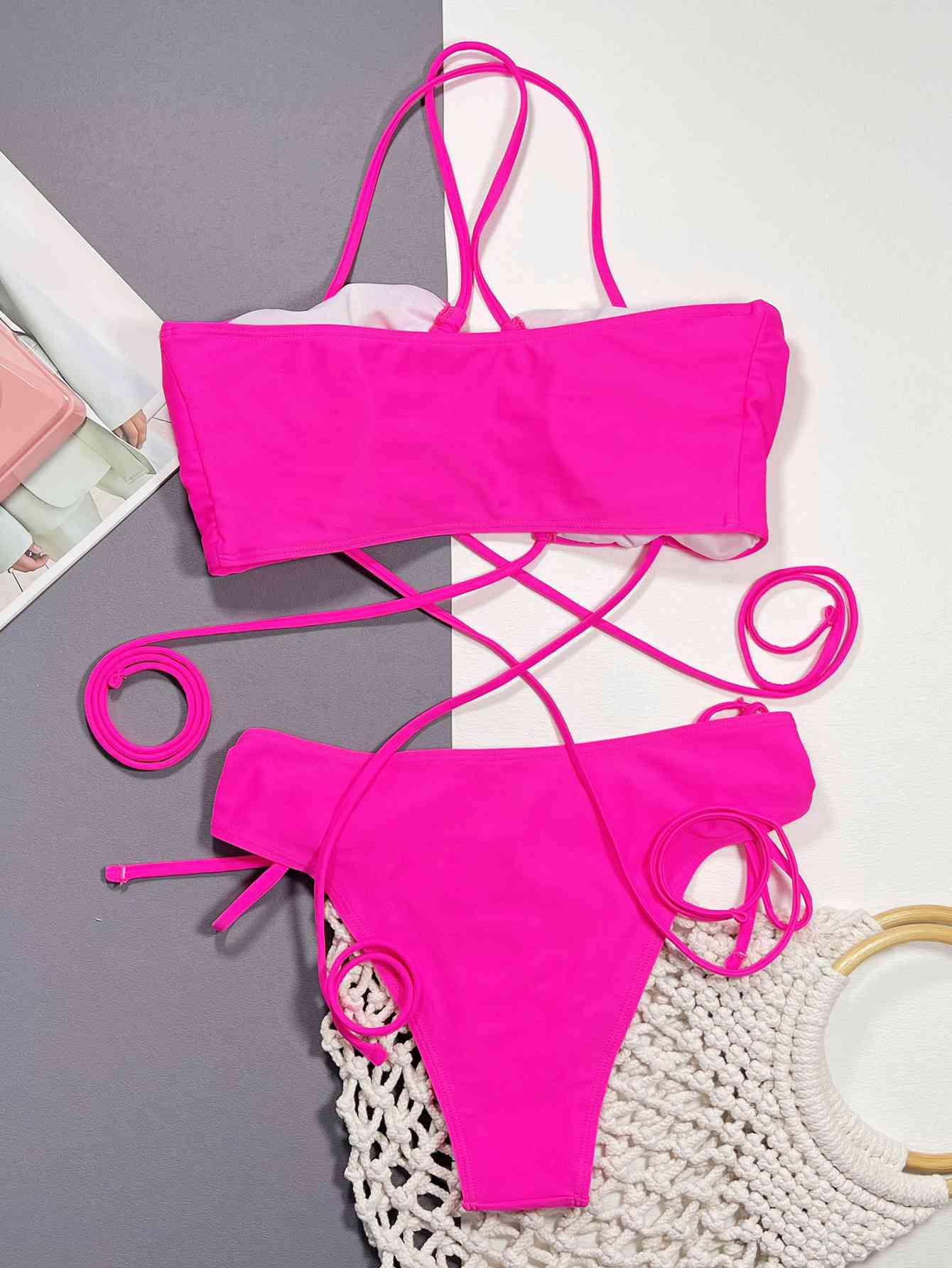 Halter Neck Drawstring Detail Bikini Set - Siennasass