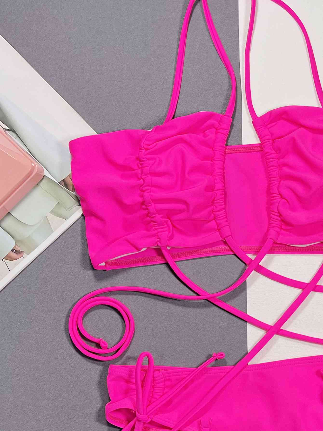 Halter Neck Drawstring Detail Bikini Set - Siennasass