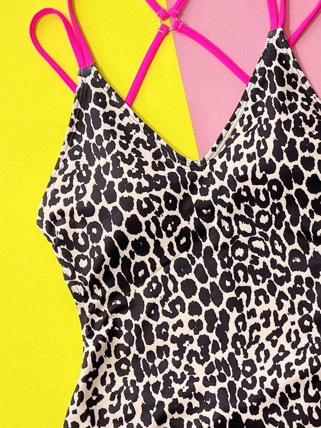Leopard Plunge Spaghetti Strap One-Piece Swimwear - Siennasass