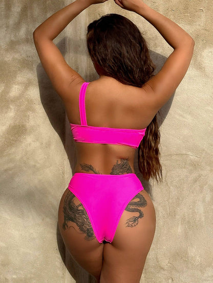One-Shoulder Cutout Ring Detail One-Piece Swimsuit - Siennasass