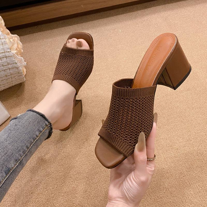 Stricksandalen mit Blockabsatz