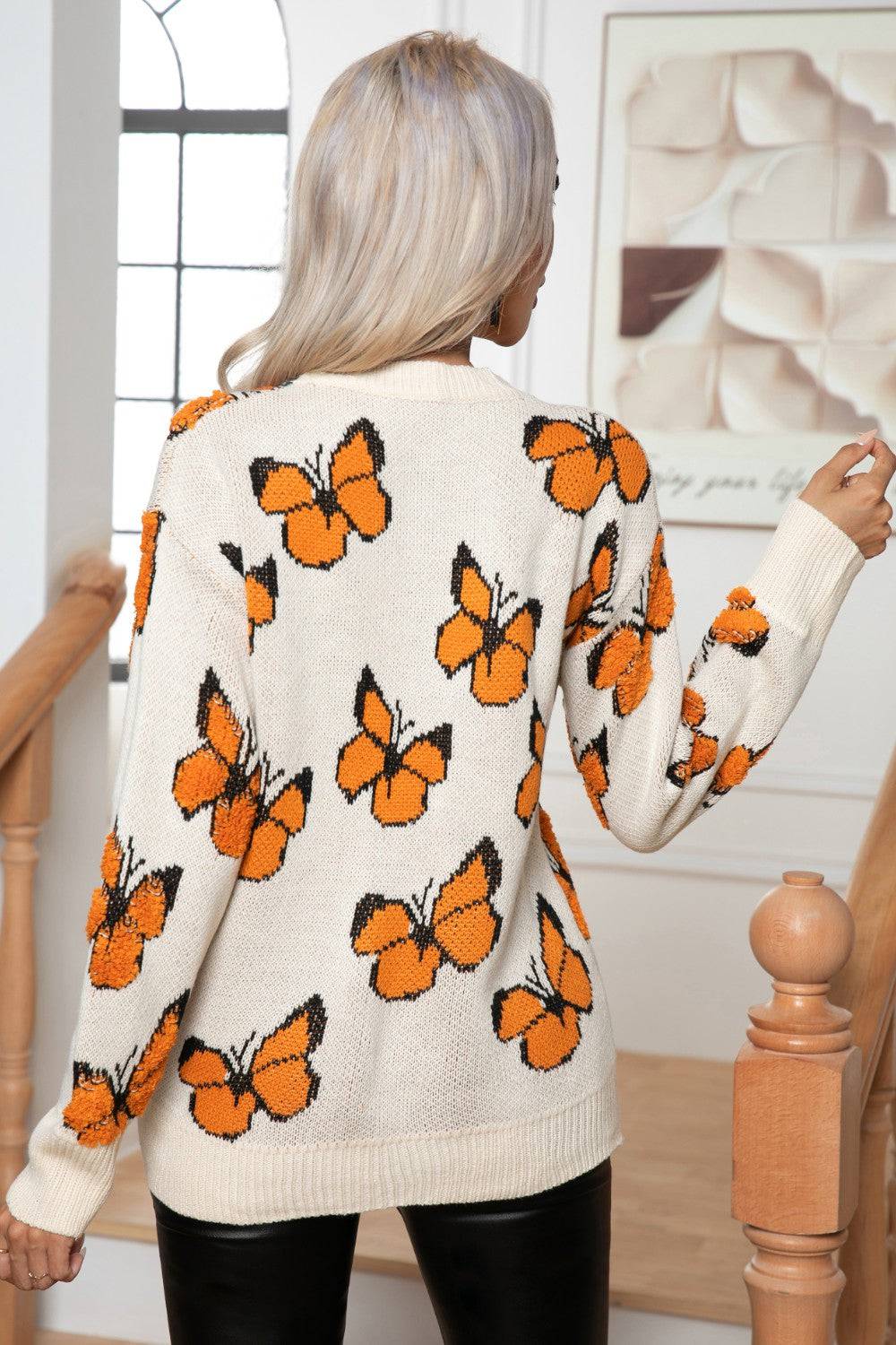 Schmetterlings-Rundhals-Langarmpullover
