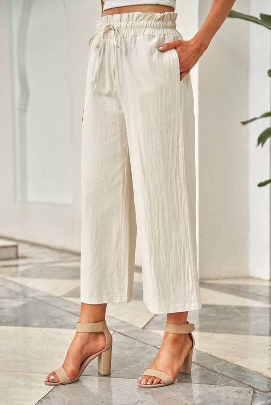 Drawstring Paperbag Waist Wide Leg Pants - Siennasass
