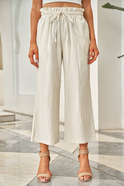 Drawstring Paperbag Waist Wide Leg Pants - Siennasass