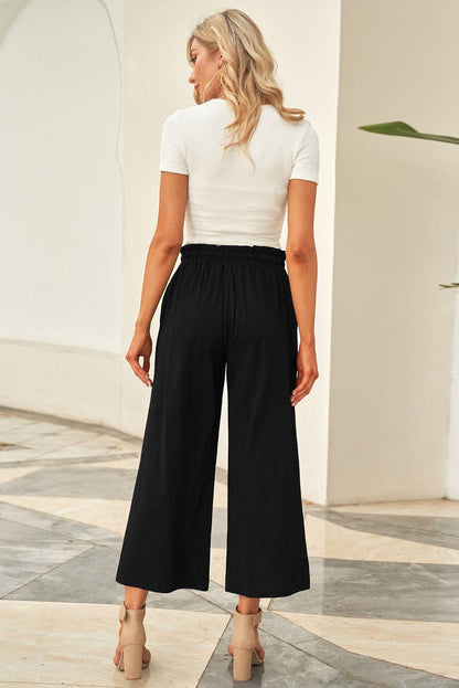 Drawstring Paperbag Waist Wide Leg Pants - Siennasass