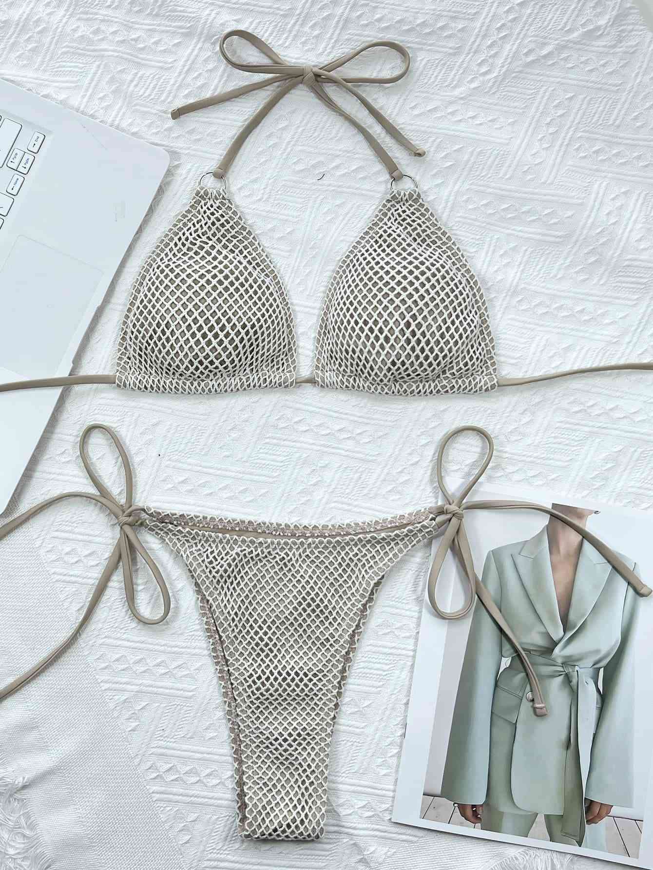 Halter Neck Tie Back Bikini Set - Siennasass
