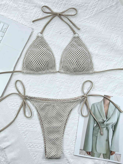 Halter Neck Tie Back Bikini Set - Siennasass