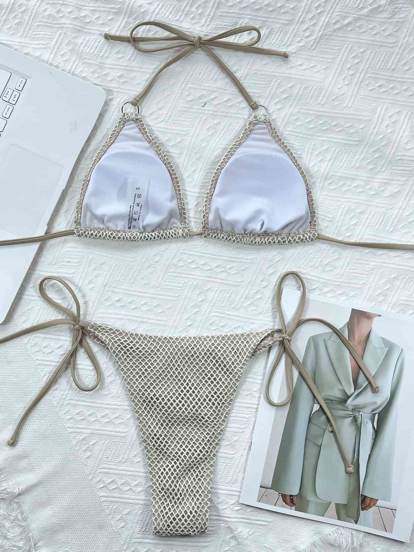Halter Neck Tie Back Bikini Set - Siennasass