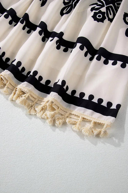 Minikleid mit Quastenprint und Dreiviertelärmeln