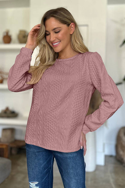 Strukturiertes Langarm-Sweatshirt mit Rundhalsausschnitt