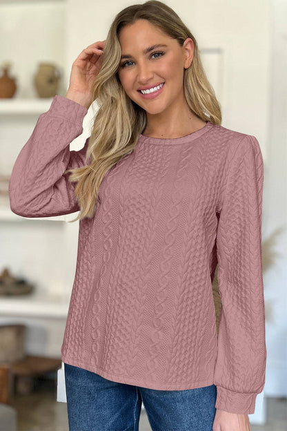 Strukturiertes Langarm-Sweatshirt mit Rundhalsausschnitt